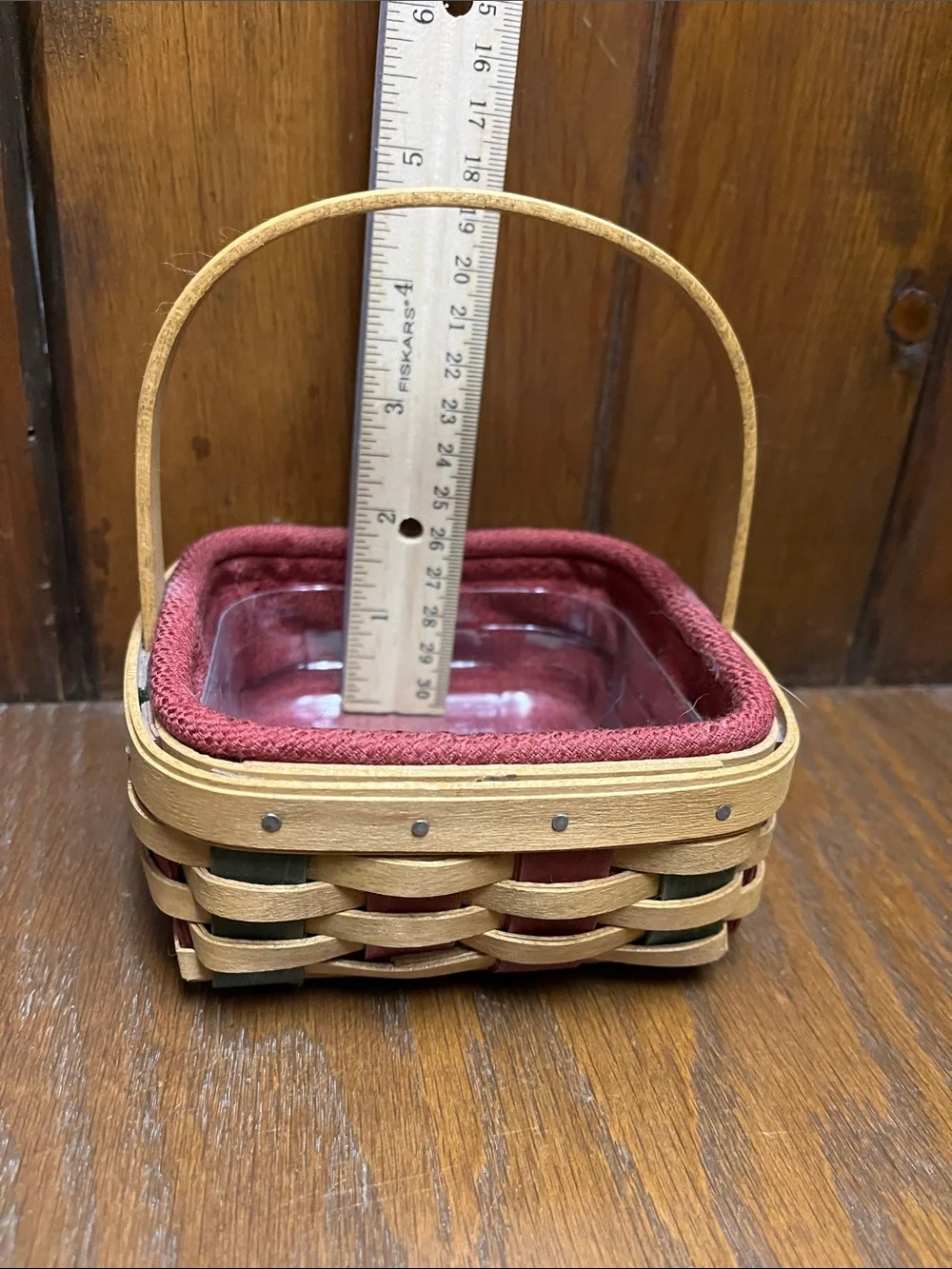 Woven Longaberger Basket with Plastic Protector and Burgundy Liner - Holiday